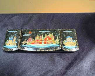 Russian Lacquer Box Triptych Architectural Scene