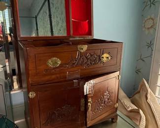 Vintage AsianStyle Carved Wood Jewelry Chest