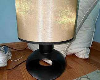 Modern Black Oval CutOut Table Lamp with Gold Drum Shade