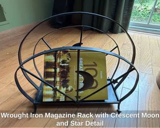 Wrought Iron Magazine Rack with Crescent Moon and Star Detail
