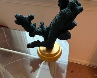 Dark Green Faux Coral Sculpture with GoldTone Base