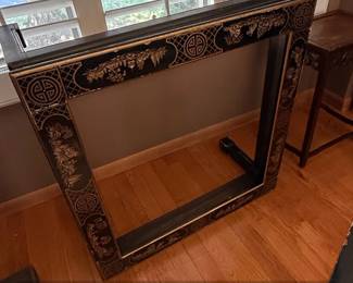 Vintage Chinoiserie Black Lacquer Fireplace Mantel Surround