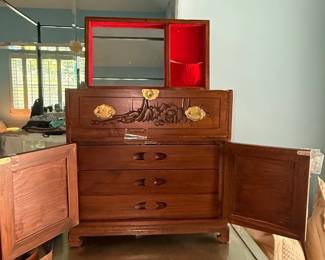 Vintage AsianStyle Carved Wood Jewelry Chest third image