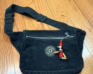 Kipling Black Nylon Waist Bag with Pinocchio Charm