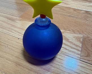 Blue Frosted Glass Bomb Perfume Bottle with Yellow Star Topper
