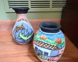Costa Rica Painted Ceramic Vases Set of