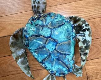 Ceramic Sea Turtle Sculpture with Reactive Glaze
