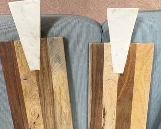 Acacia Wood and Marble Serving Boards Set of 2