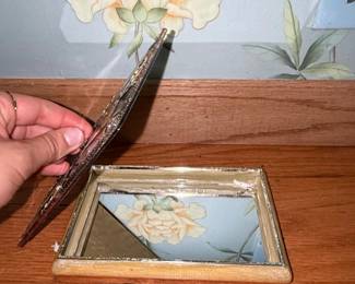 Vintage Art Deco Style Mirrored Vanity Trinket Box with Rhinestones second image