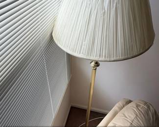 Brass Floor Lamp with Pleated Shade and Fluted Column
