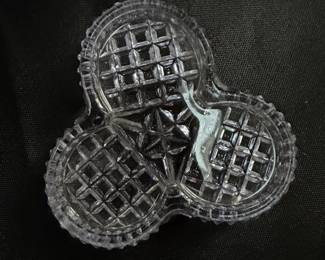 Glass TriLobed Candy Dish with Playing Card Suit Motifs