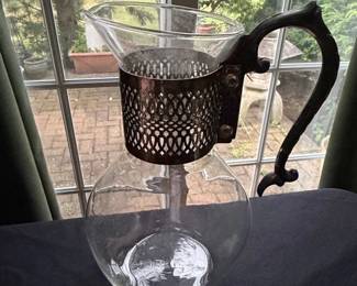 Vintage Glass Coffee Carafe with Silver Plate Warming Stand