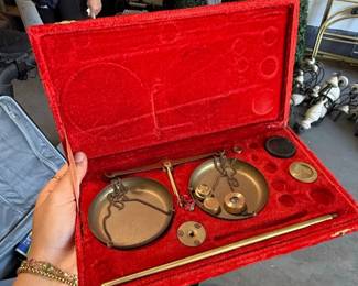 Vintage Brass Goldsmith Jewelry Balance Scale in Red Velvet Case Made in India