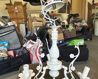 Vintage White Metal Floral Arm Chandelier available each second image