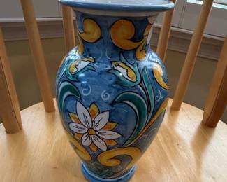 Italian Ceramic Vase Blue Floral Motif