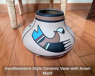 Southwestern Style Ceramic Vase with Avian Motif second image
