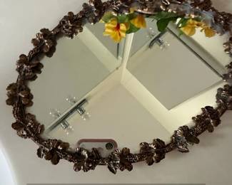 Oval Gilt Metal Mirror with Grapevine Embellishments