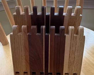 Handcrafted Mixed Wood Utensil Holder with Dovetail Joinery