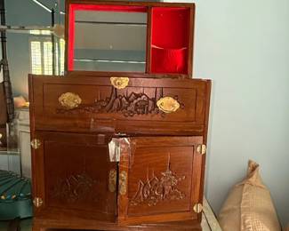 Vintage AsianStyle Carved Wood Jewelry Chest second image