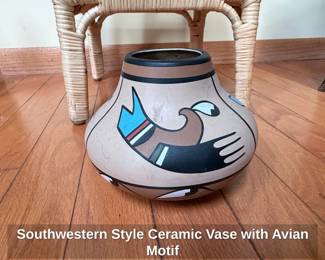 Southwestern Style Ceramic Vase with Avian Motif