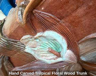 Hand Carved Tropical Floral Wood Trunk second image