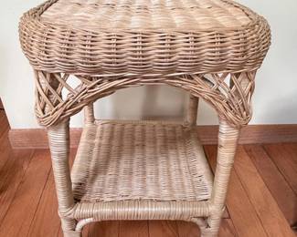 Vintage Wicker Side Table with Shelf