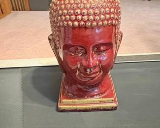 Red Ceramic Buddha Head Statue with Cream Accents