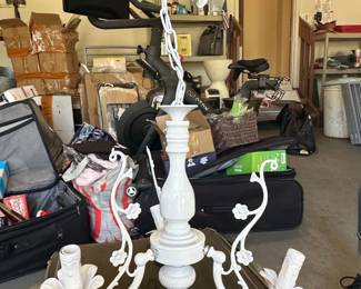 Vintage White Metal Floral Arm Chandelier available each