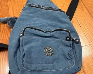 Kipling Defea Blue Nylon Sling Backpack with Monkey Charm