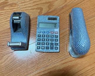 Rhinestone Embellished Calculator, Stapler, and Tape Dispenser Set