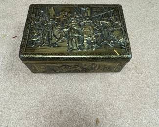 Vintage Embossed Brass The Night Watch Scene Biscuit Tin