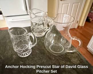 Anchor Hocking Prescut Star of David Glass Pitcher Set