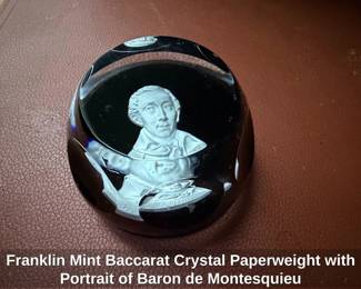 Franklin Mint Baccarat Crystal Paperweight with Portrait of Baron de Montesquieu