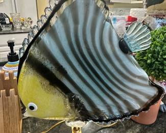 Murano Style Glass Angelfish Sculpture on GoldTone Stand