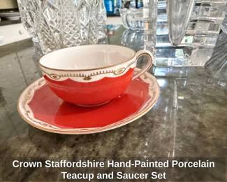 Crown Staffordshire HandPainted Porcelain Teacup and Saucer Set