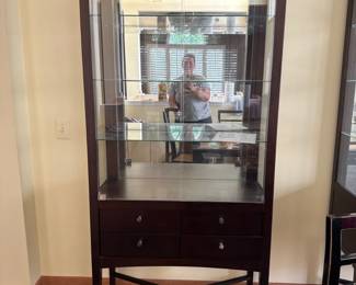 Dark Wood and Glass Display Cabinet with Drawers second image