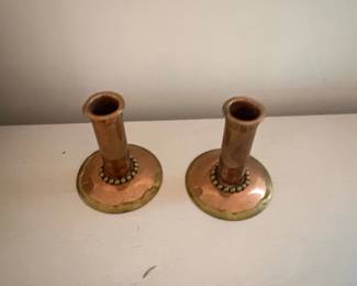 Pair of Copper Candlesticks with Beaded Base