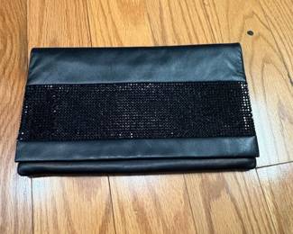 Black Faux Leather Clutch with Rhinestone Embellishment