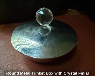 Round Metal Trinket Box with Crystal Finial