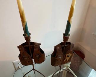 Rustic Metal VestShaped Candlestick Holders with Taper Candles
