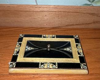 Vintage Art Deco Style Mirrored Vanity Trinket Box with Rhinestones