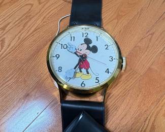 Vintage Mickey Mouse Wall Clock with Leather Strap Welby by Elgin