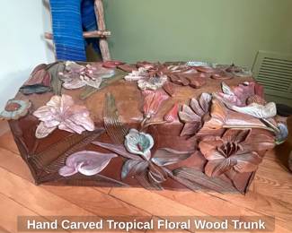 Hand Carved Tropical Floral Wood Trunk