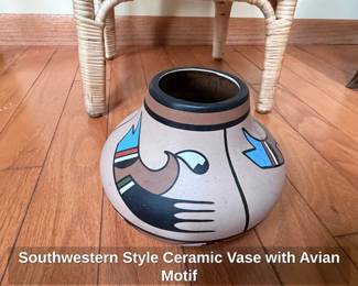 Southwestern Style Ceramic Vase with Avian Motif third image