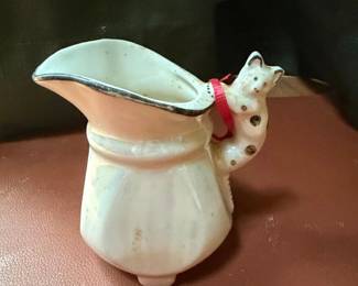 Vintage Czech Iridescent Cat Handle Creamer Pitcher