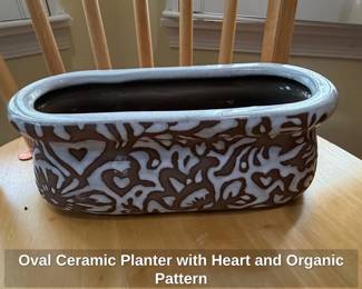Oval Ceramic Planter with Heart and Organic Pattern