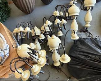 Vintage Cream Ceramic and Metal MultiArm Chandeliers