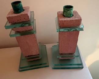 Brutalist Mixed Media Candlestick Set