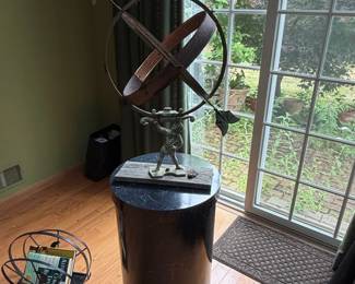 Atlas Armillary Sundial Sculpture on Pedestal