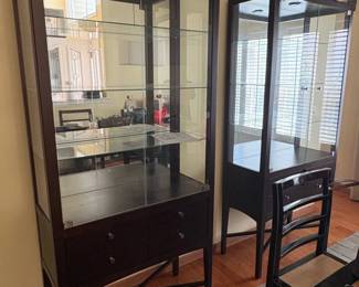 Dark Wood and Glass Display Cabinet with Drawers